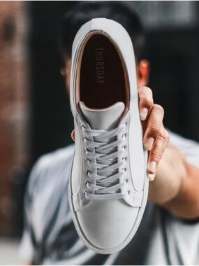 Thursday Boot Company Men's White Leather Low-Top Sneakers with Tan Lining